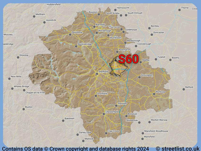 Where the S60 postcode district lies within the wider  postcode area