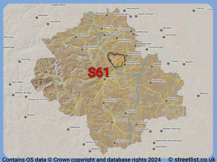 Where the S61 postcode district lies within the wider  postcode area