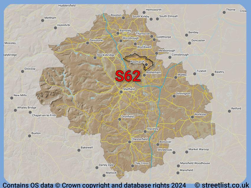 Where the S62 postcode district lies within the wider  postcode area