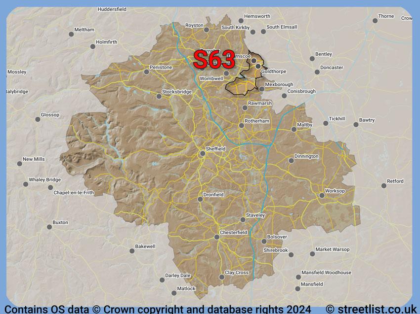 Where the S63 postcode district lies within the wider  postcode area