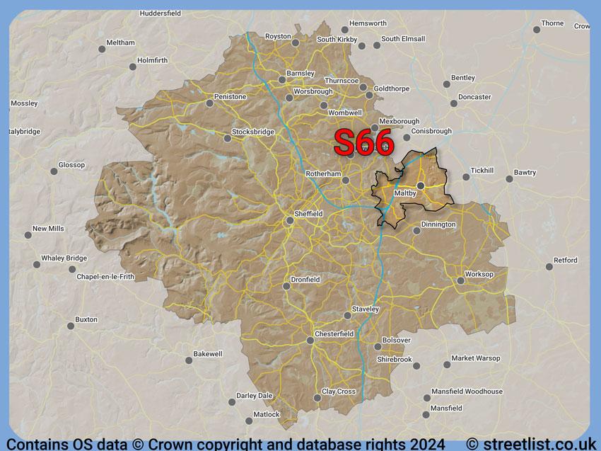 Where the S66 postcode district lies within the wider  postcode area