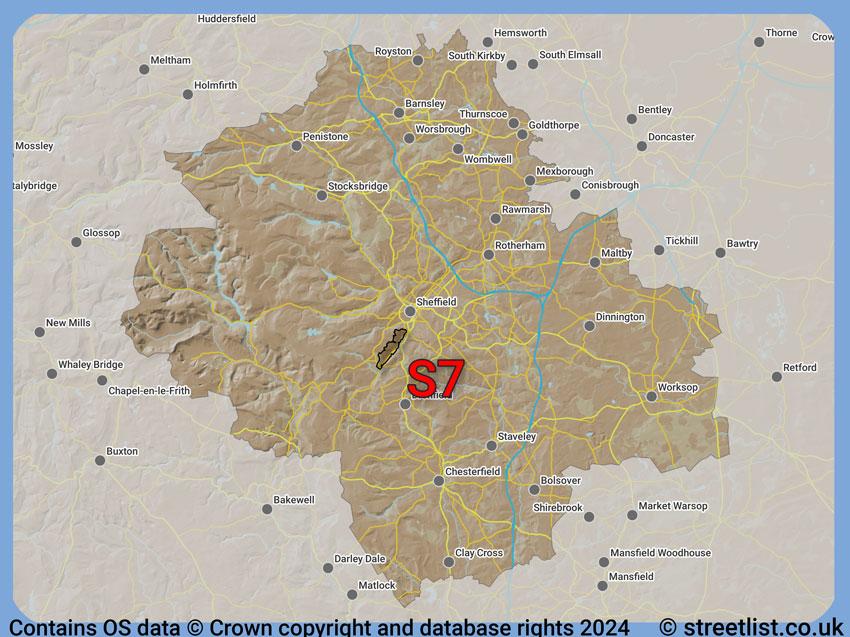 Where the S7 postcode district lies within the wider  postcode area