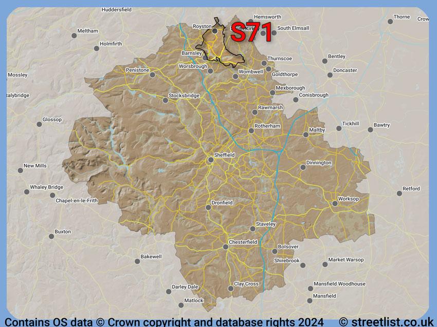 Where the S71 postcode district lies within the wider  postcode area