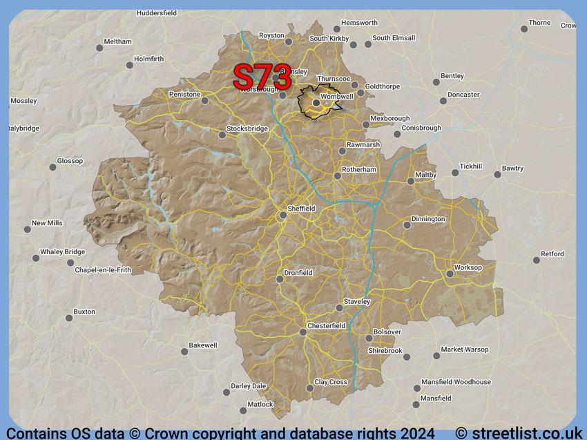 Where the S73 postcode district lies within the wider  postcode area