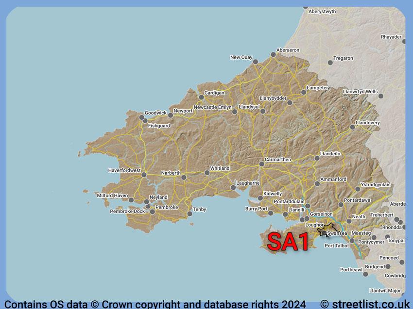 Where the SA1 postcode district lies within the wider  postcode area