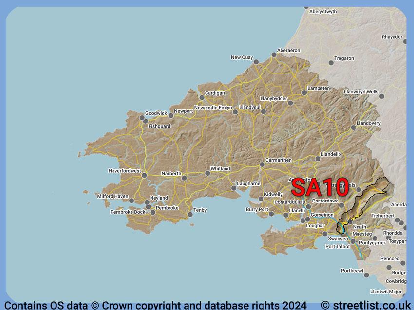 Where the SA10 postcode district lies within the wider  postcode area