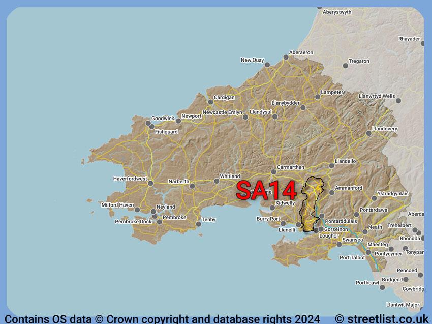 Where the SA14 postcode district lies within the wider  postcode area