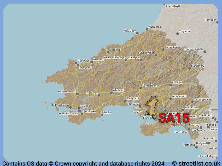 Where the SA15 postcode district lies within the wider  postcode area