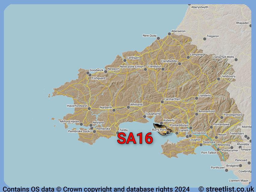 Where the SA16 postcode district lies within the wider  postcode area