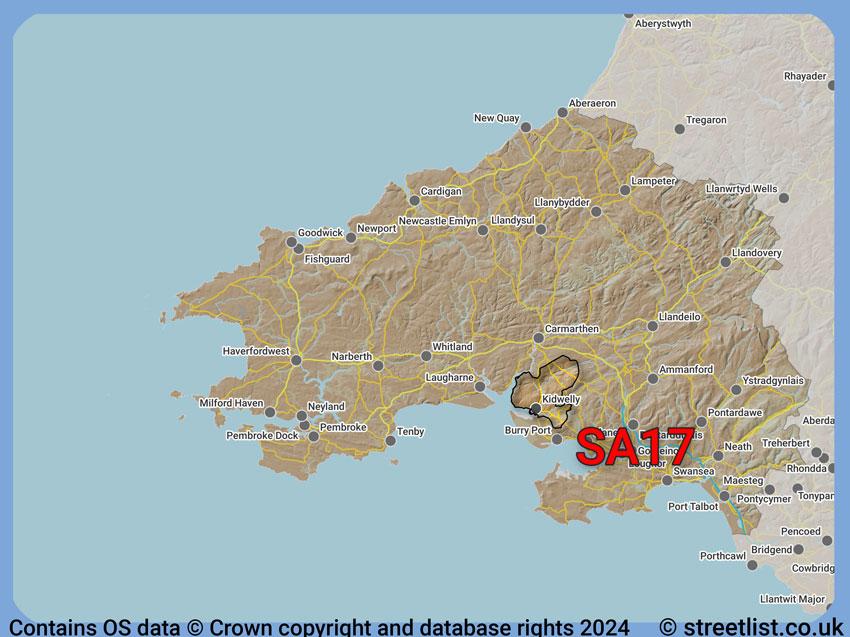 Where the SA17 postcode district lies within the wider  postcode area