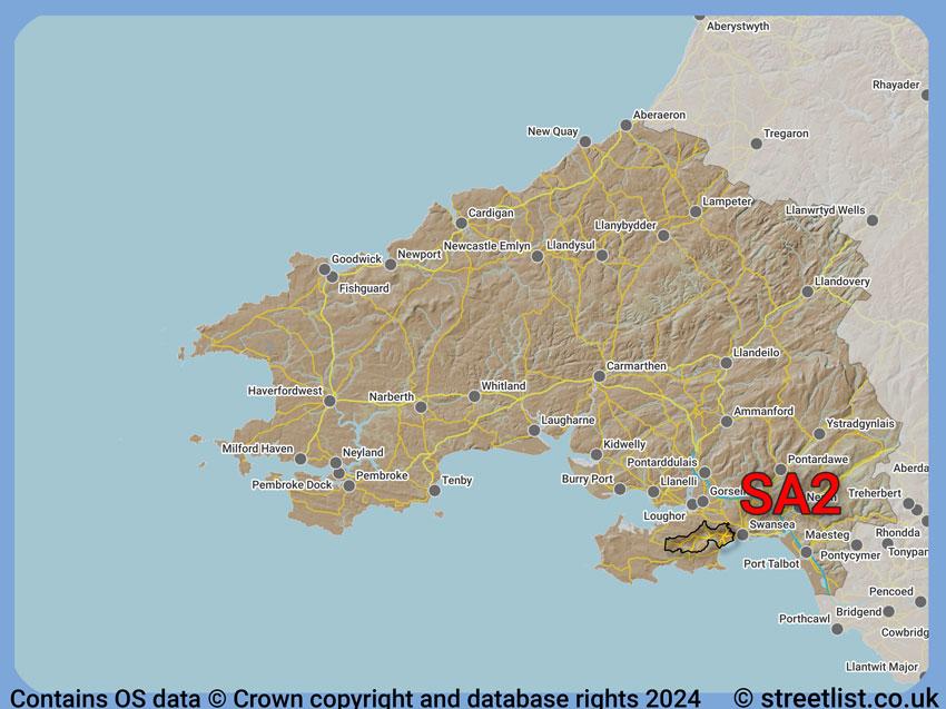 Where the SA2 postcode district lies within the wider  postcode area