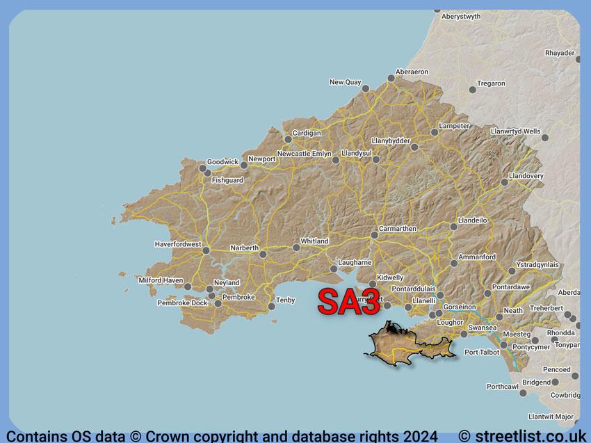 Where the SA3 postcode district lies within the wider  postcode area