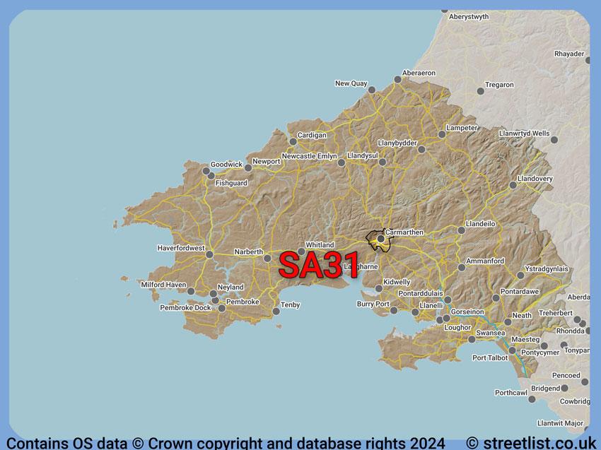 Where the SA31 postcode district lies within the wider  postcode area