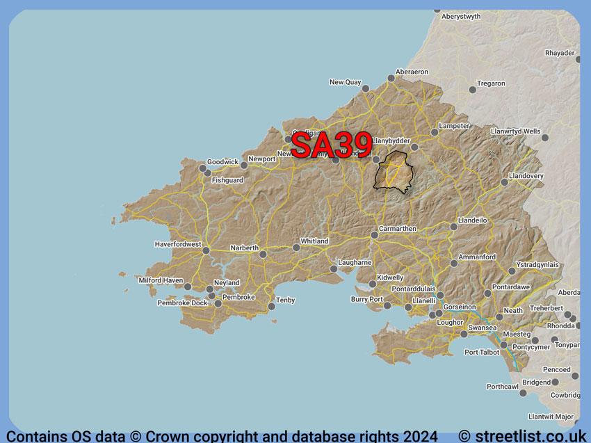 Where the SA39 postcode district lies within the wider  postcode area