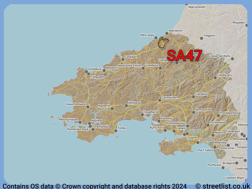 Where the SA47 postcode district lies within the wider  postcode area