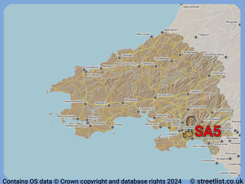 Where the SA5 postcode district lies within the wider  postcode area