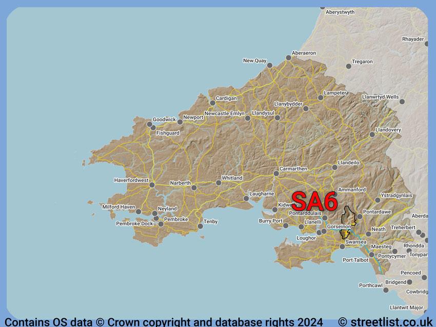 Where the SA6 postcode district lies within the wider  postcode area