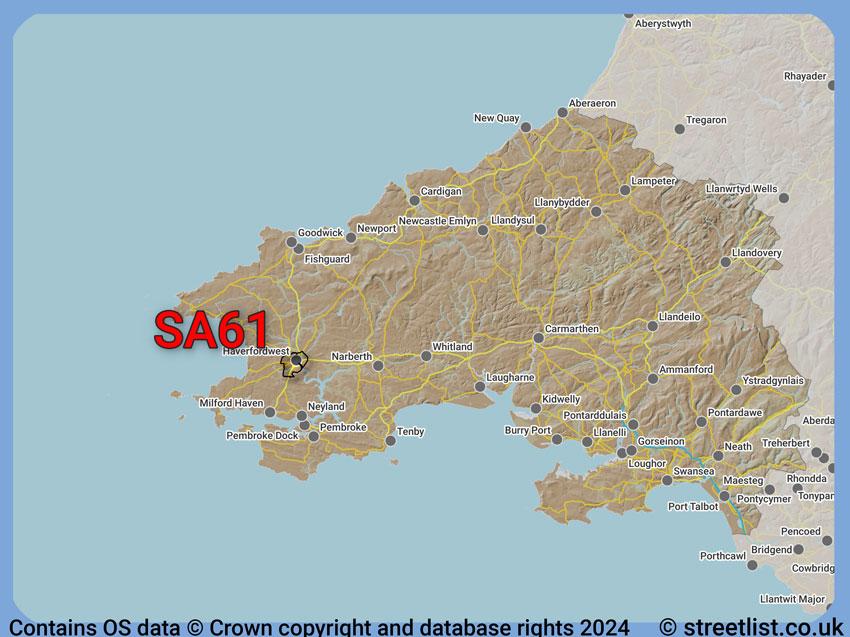 Where the SA61 postcode district lies within the wider  postcode area