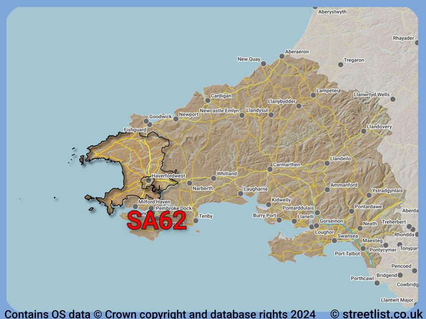 Where the SA62 postcode district lies within the wider  postcode area