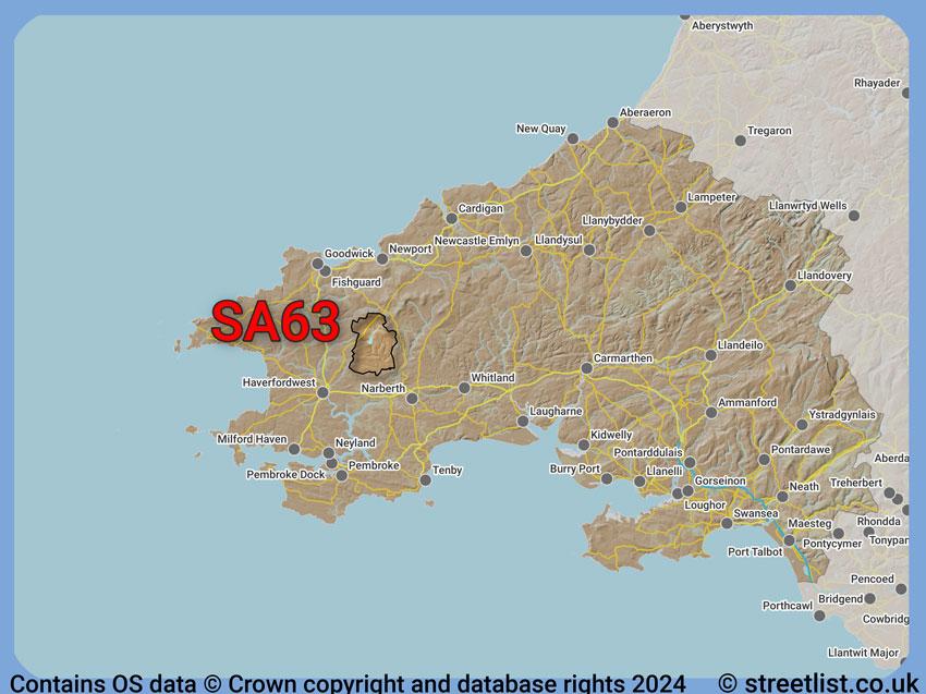 Where the SA63 postcode district lies within the wider  postcode area