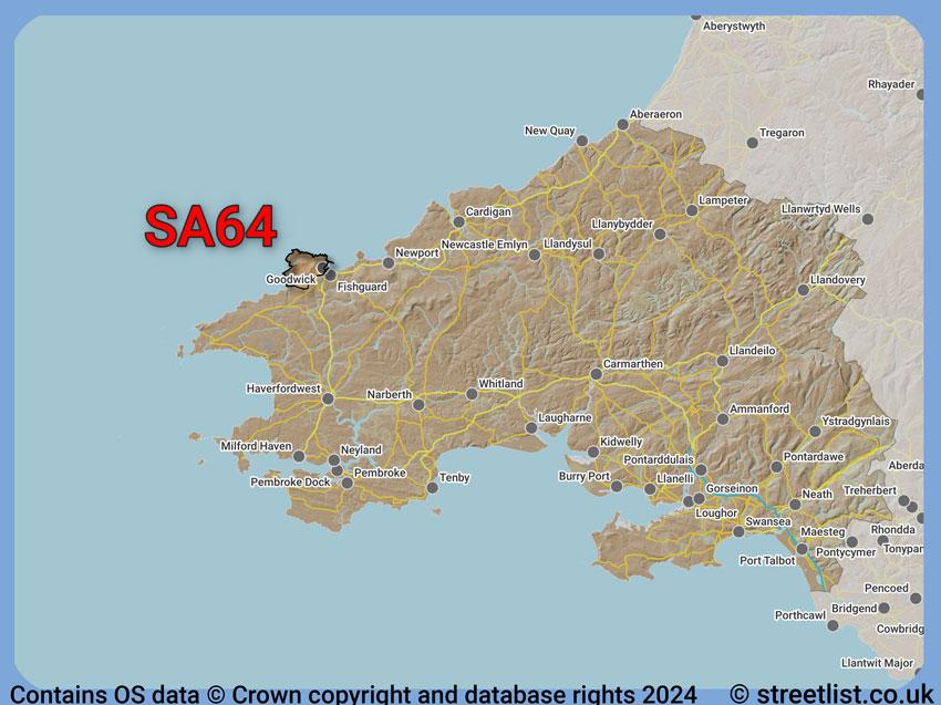 Where the SA64 postcode district lies within the wider  postcode area