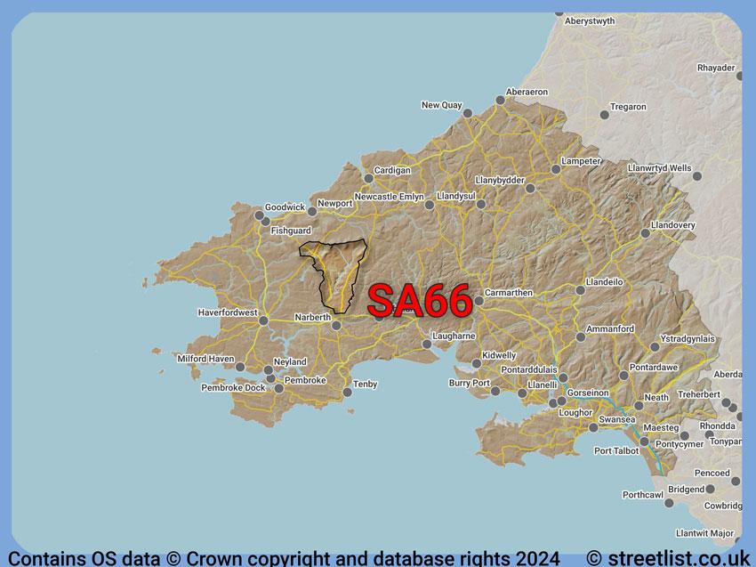 Where the SA66 postcode district lies within the wider  postcode area