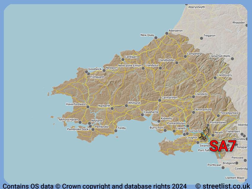 Where the SA7 postcode district lies within the wider  postcode area