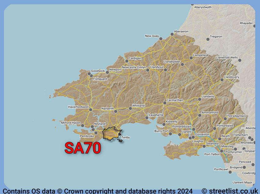 Where the SA70 postcode district lies within the wider  postcode area