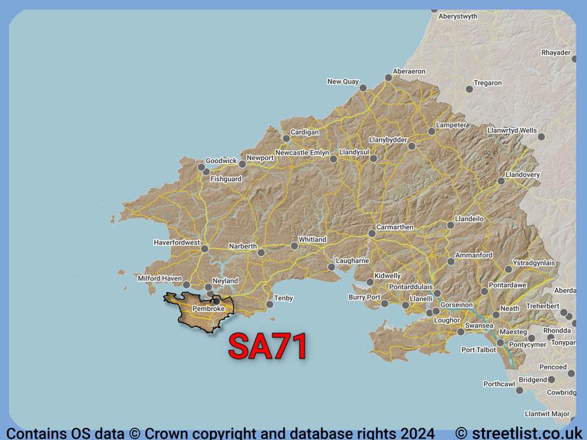 Where the SA71 postcode district lies within the wider  postcode area