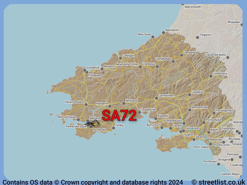 Where the SA72 postcode district lies within the wider  postcode area