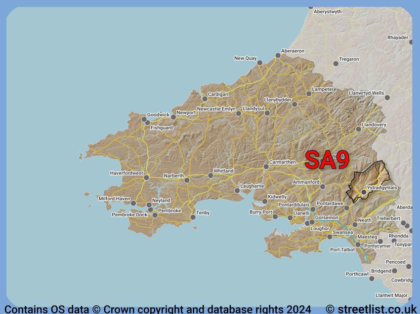 Where the SA9 postcode district lies within the wider  postcode area