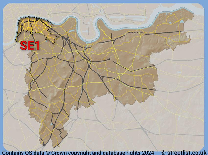 Where the SE1 postcode district lies within the wider  postcode area