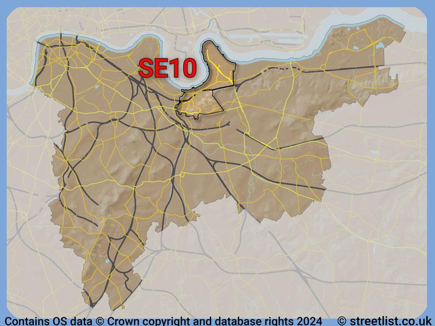 Where the SE10 postcode district lies within the wider  postcode area