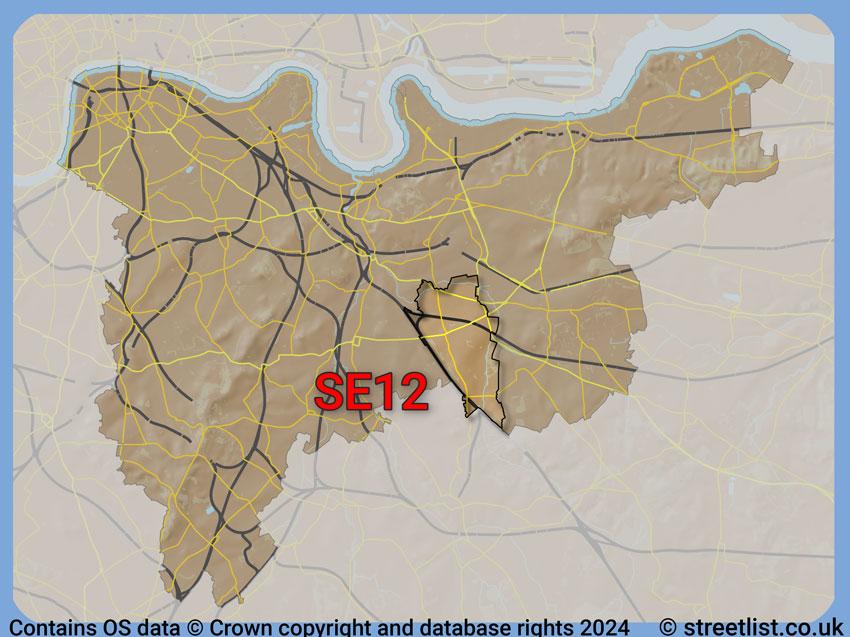 Where the SE12 postcode district lies within the wider  postcode area