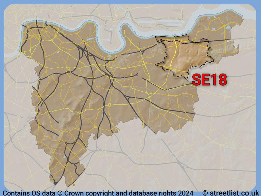 Where the SE18 postcode district lies within the wider  postcode area