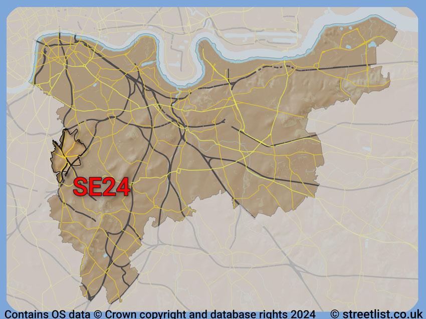 Where the SE24 postcode district lies within the wider  postcode area