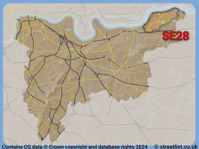 Where the SE28 postcode district lies within the wider  postcode area