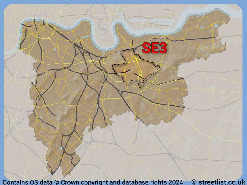 Where the SE3 postcode district lies within the wider  postcode area