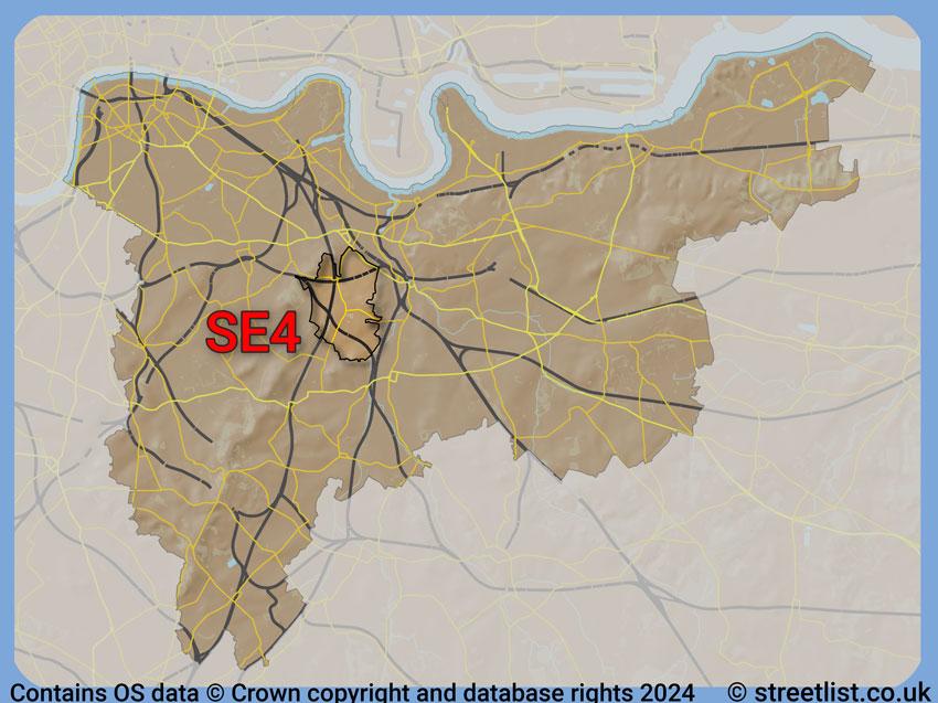 Where the SE4 postcode district lies within the wider  postcode area