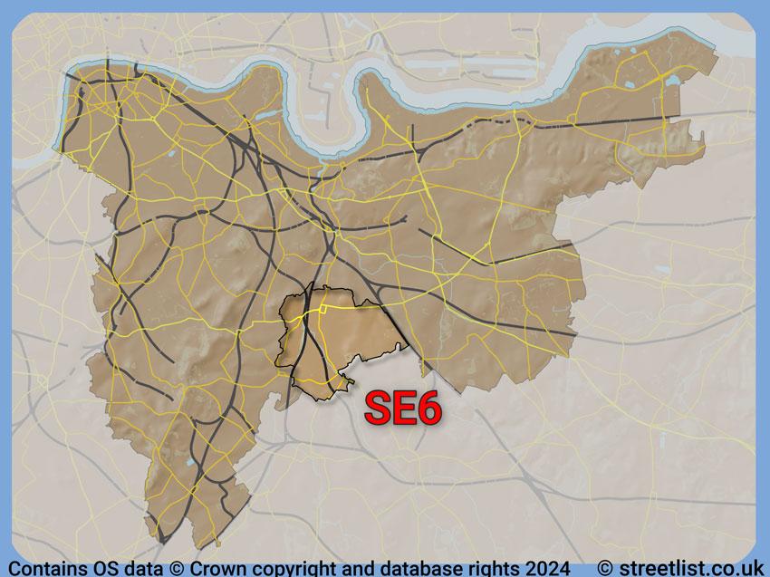 Where the SE6 postcode district lies within the wider  postcode area