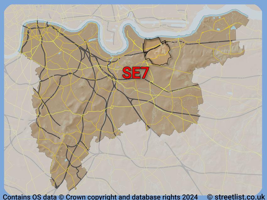 Where the SE7 postcode district lies within the wider  postcode area