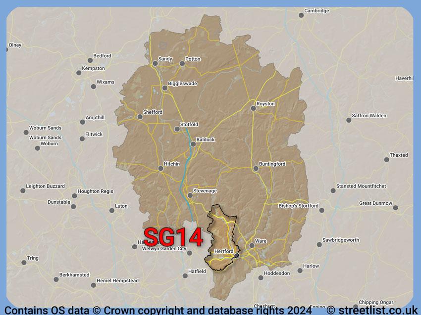 Where the SG14 postcode district lies within the wider  postcode area