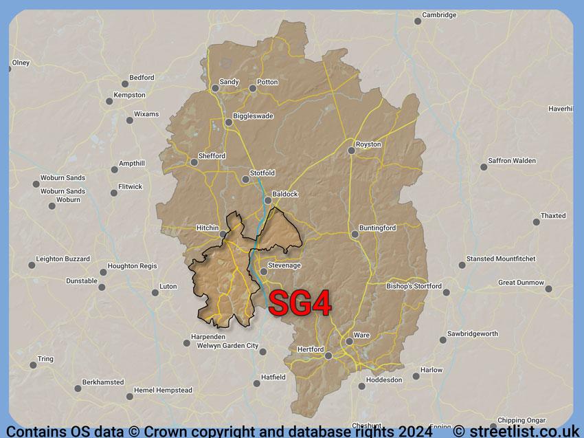 Where the SG4 postcode district lies within the wider  postcode area