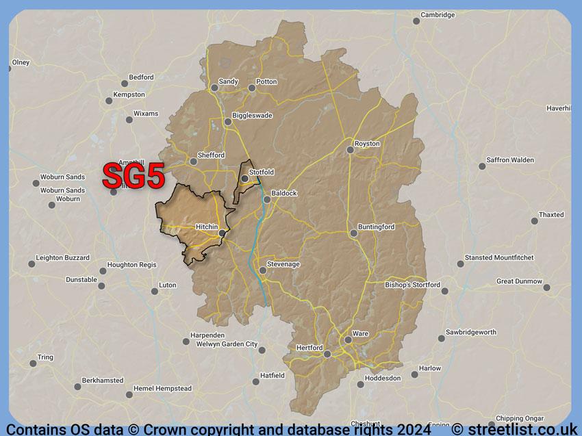 Where the SG5 postcode district lies within the wider  postcode area