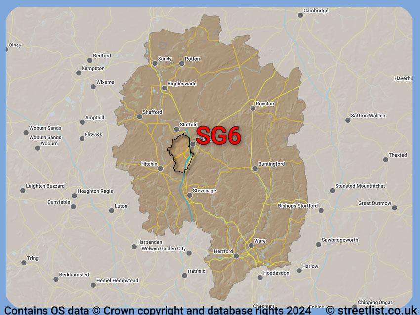 Where the SG6 postcode district lies within the wider  postcode area