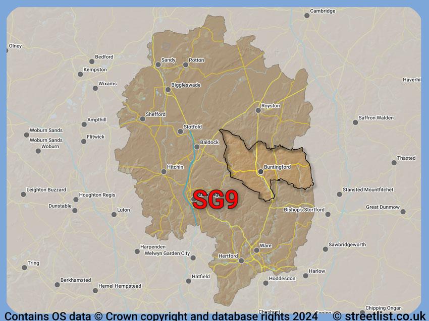 Where the SG9 postcode district lies within the wider  postcode area