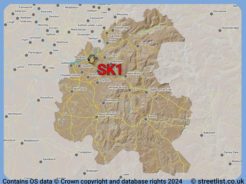 Where the SK1 postcode district lies within the wider  postcode area