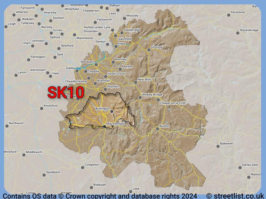 Where the SK10 postcode district lies within the wider  postcode area