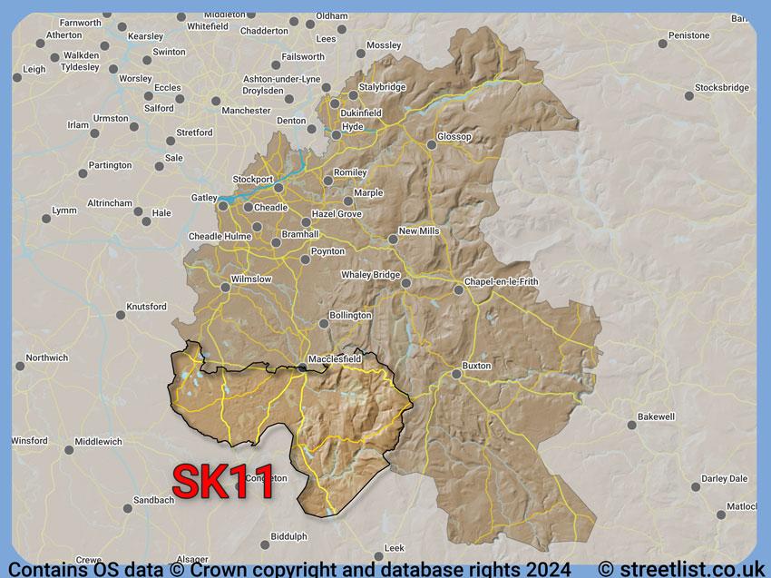 Where the SK11 postcode district lies within the wider  postcode area