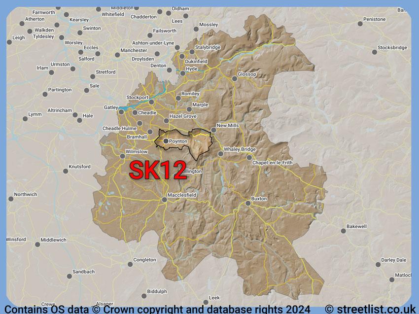 Where the SK12 postcode district lies within the wider  postcode area